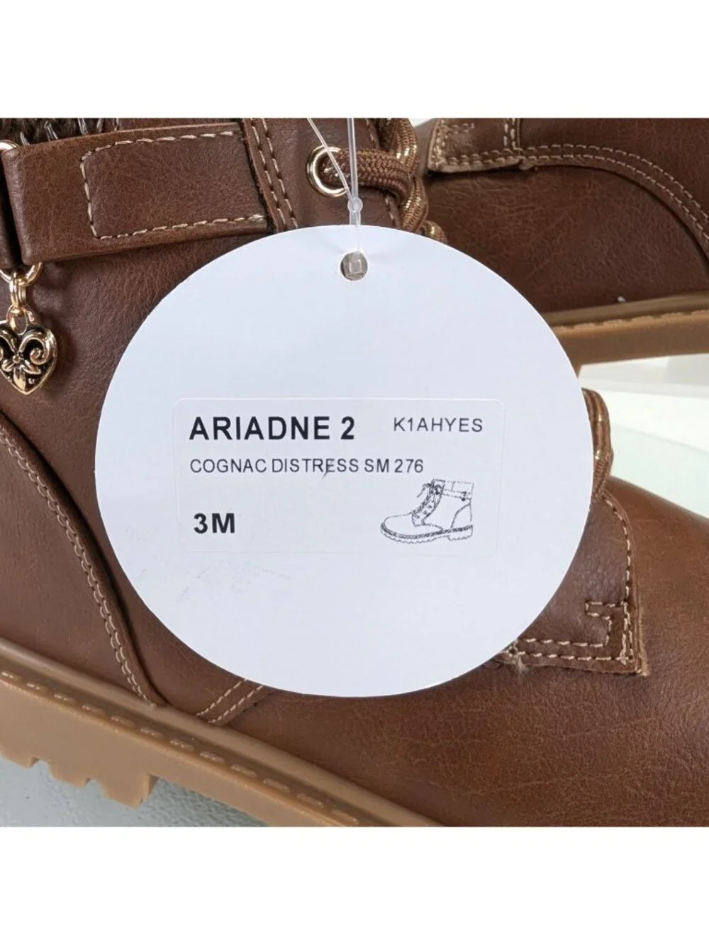 Jellypop Ariadne 2 Girls 3M Boots Cognac Faux Leather Knit Cuff Lug Sole